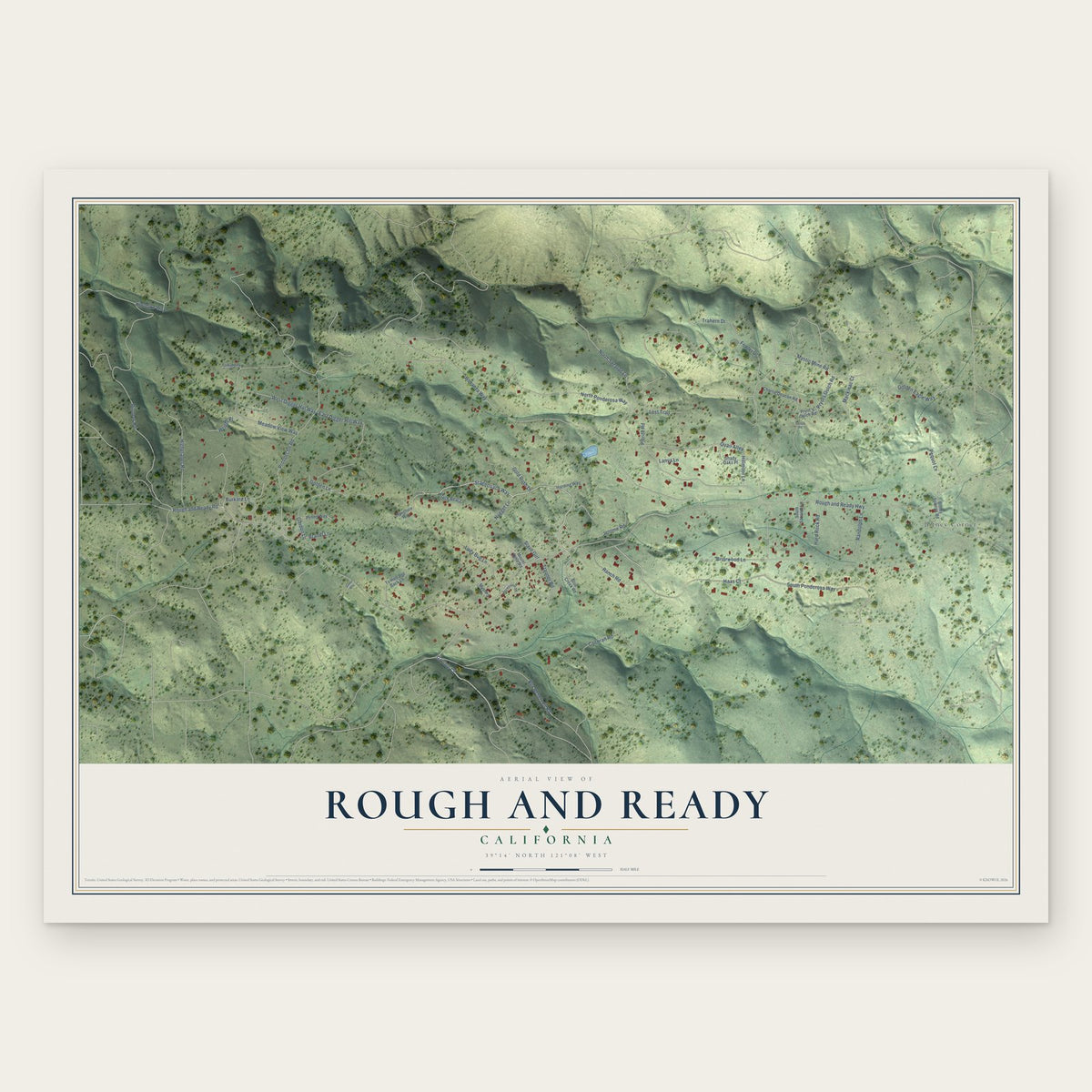 Rough and Ready, California map print, the full design