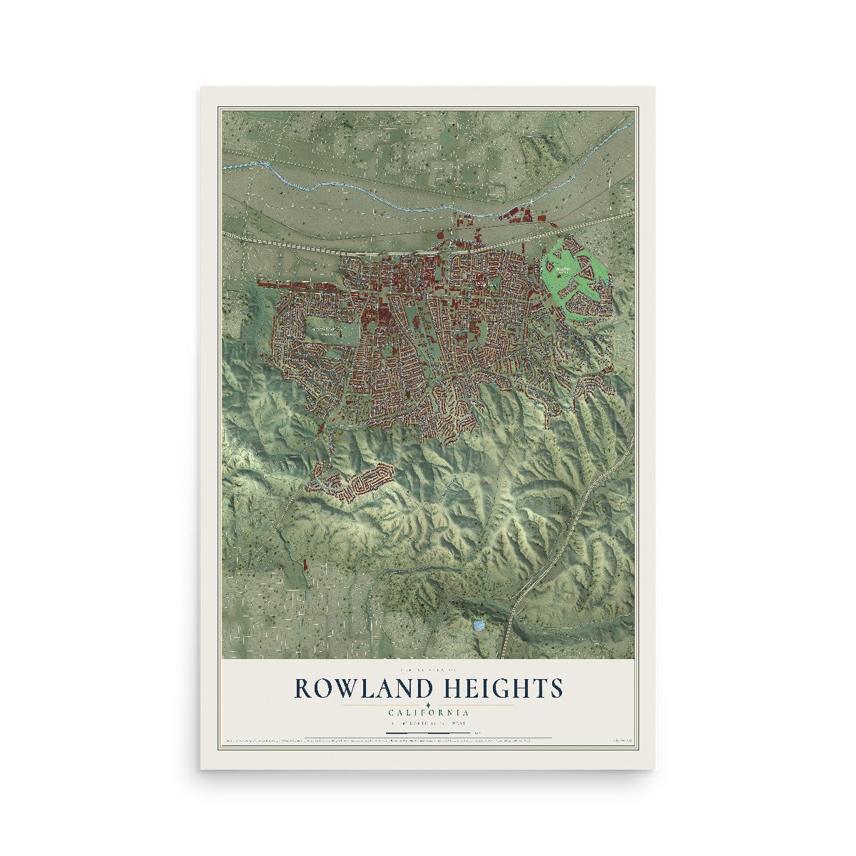 Map of Rowland Heights, California, 12 x 18 inch unframed archival matte print