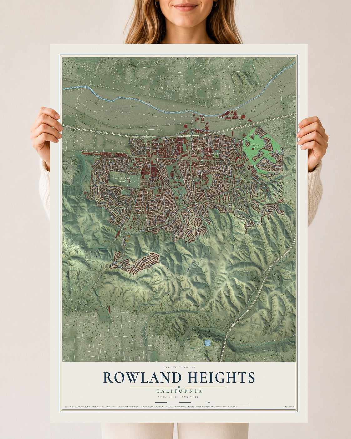 Map of Rowland Heights, California, 24 x 36 inch unframed archival matte print