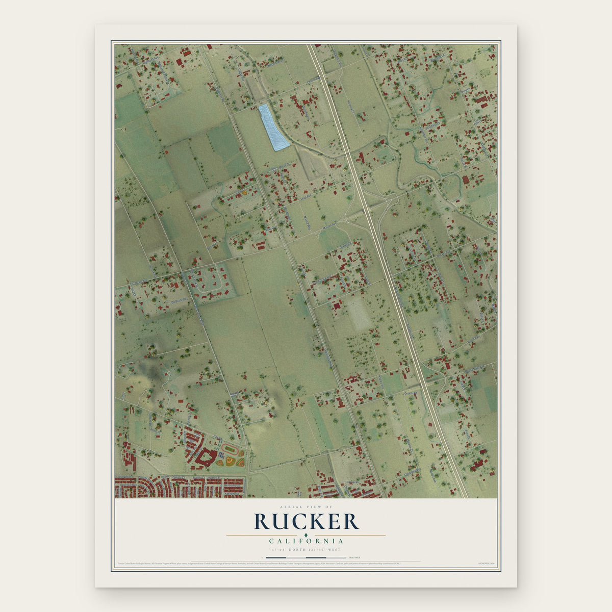 Rucker, California map print, the full design