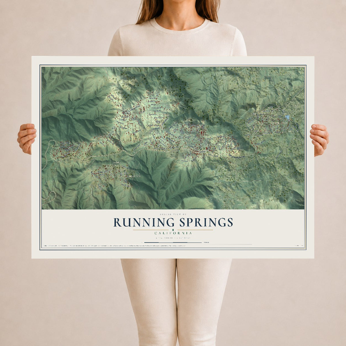 Map of Running Springs, California, 24 x 36 inch unframed archival matte print
