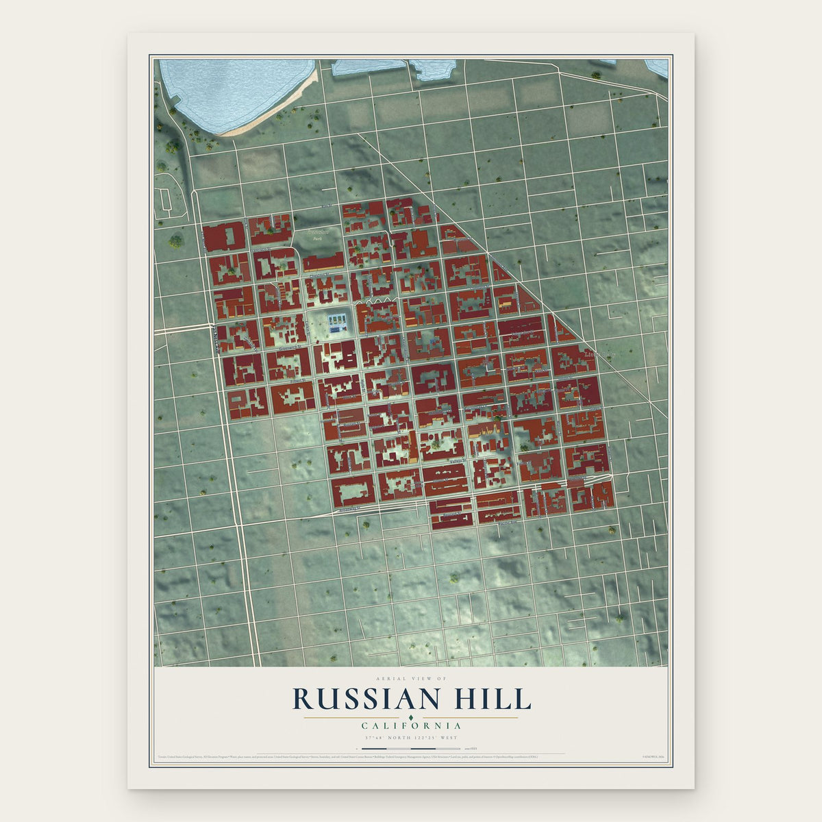 Russian Hill, California map print, the full design
