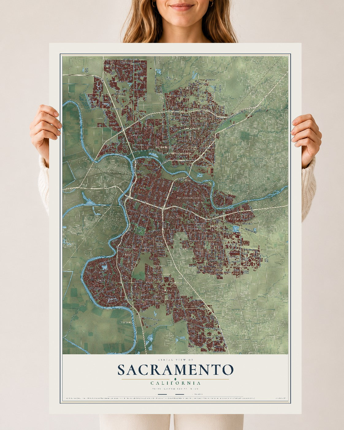 Map of Sacramento, California, 24 x 36 inch unframed archival matte print