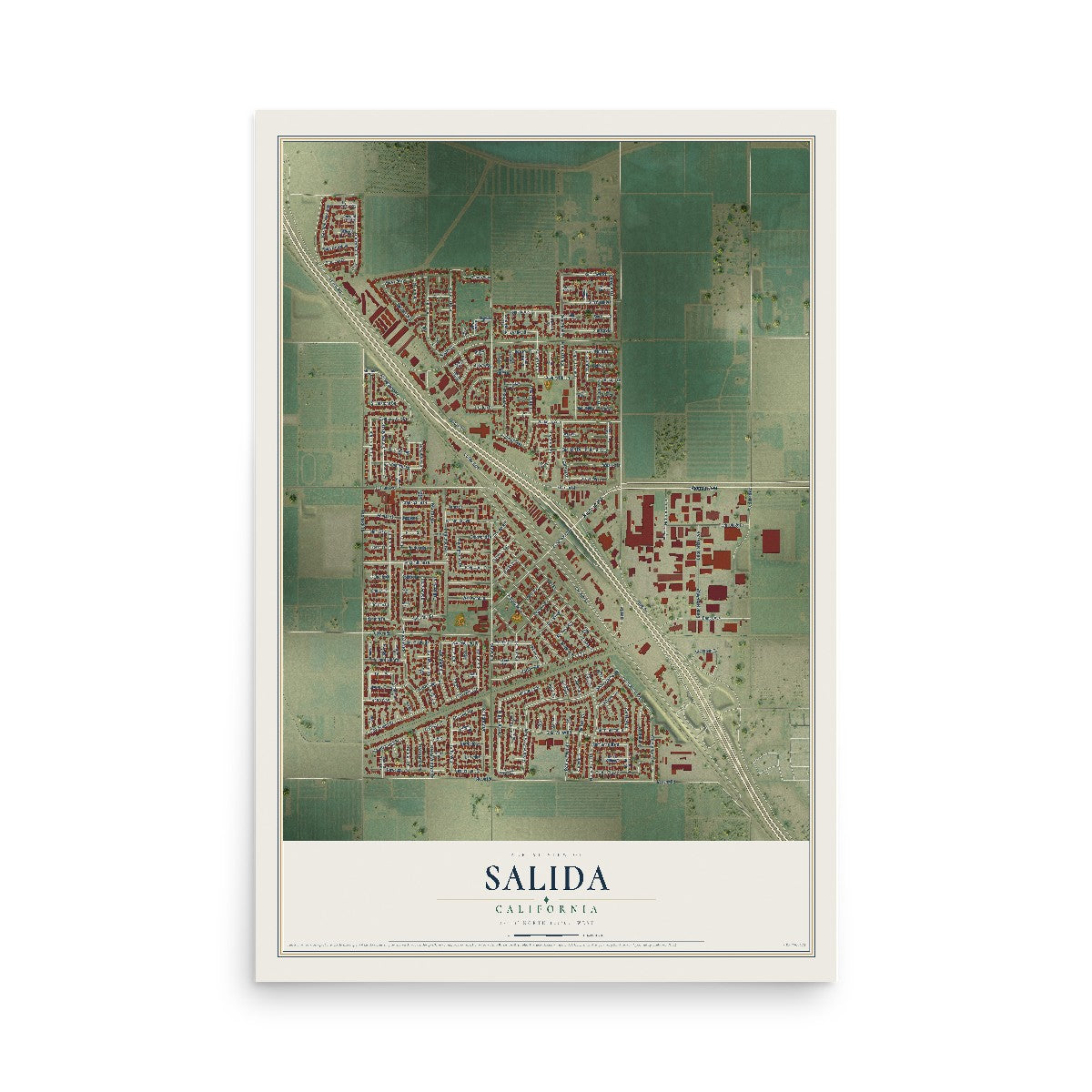 Map of Salida, California, 12 x 18 inch unframed archival matte print