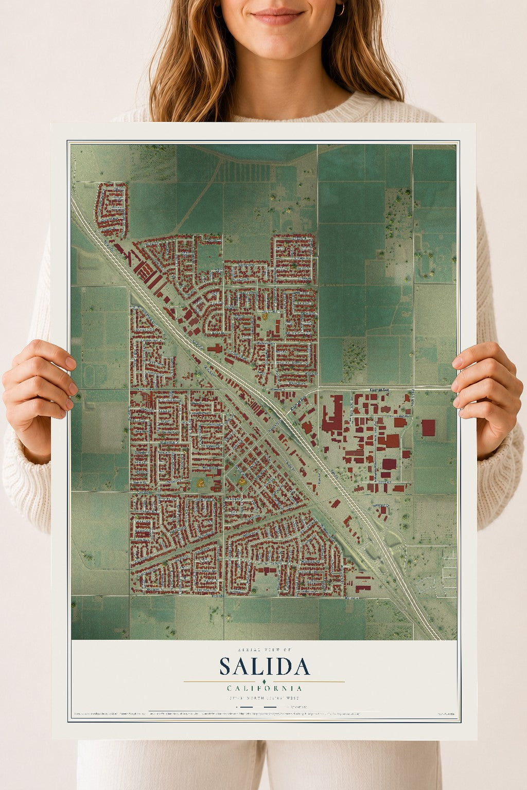 Map of Salida, California, 18 x 24 inch unframed archival matte print