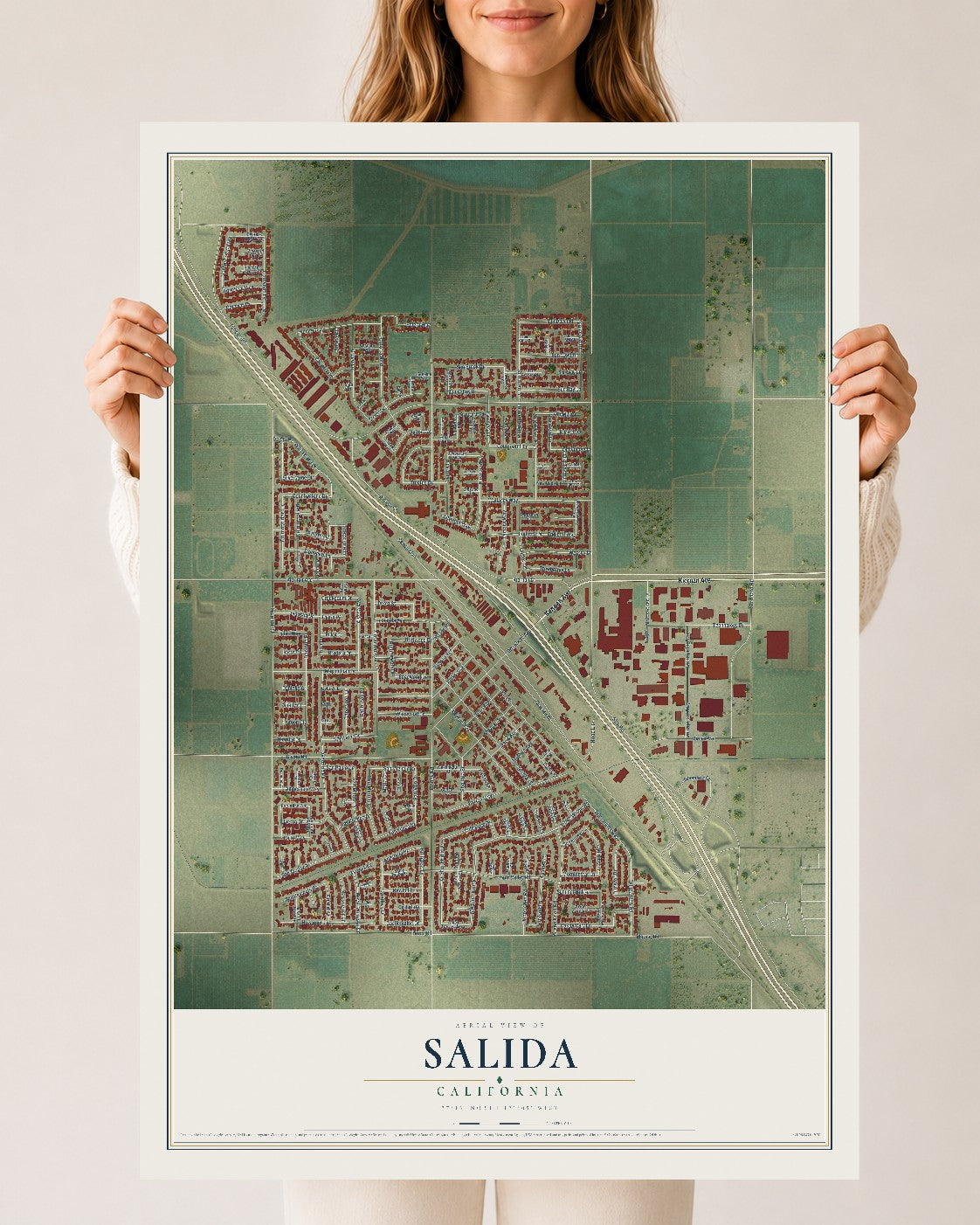 Map of Salida, California, 24 x 36 inch unframed archival matte print