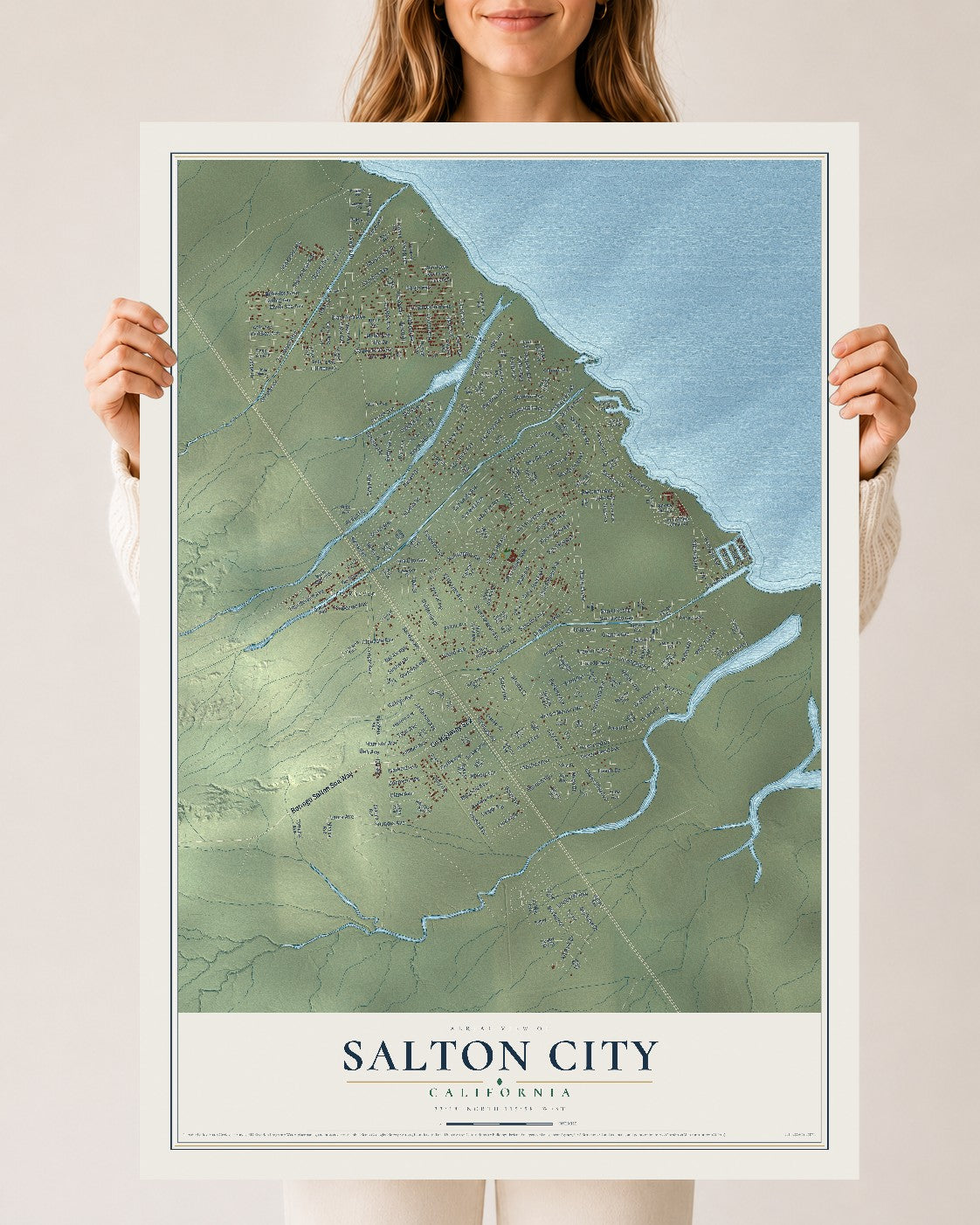 Map of Salton City, California, 24 x 36 inch unframed archival matte print
