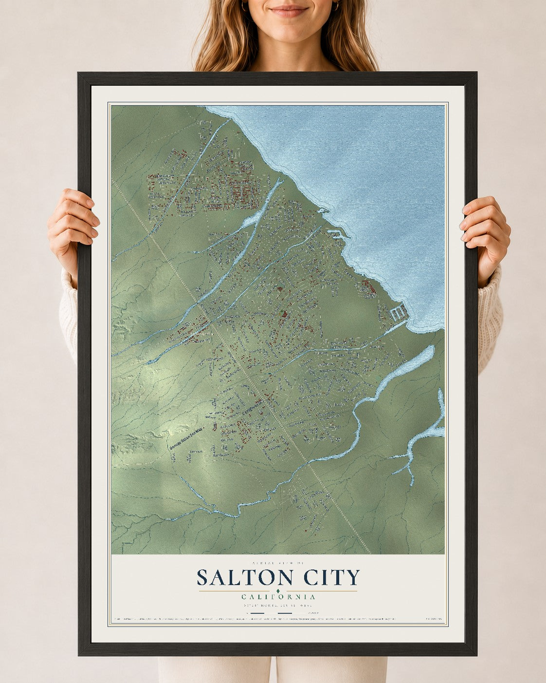 Map of Salton City, California, 24 x 36 inch print in a black wood frame