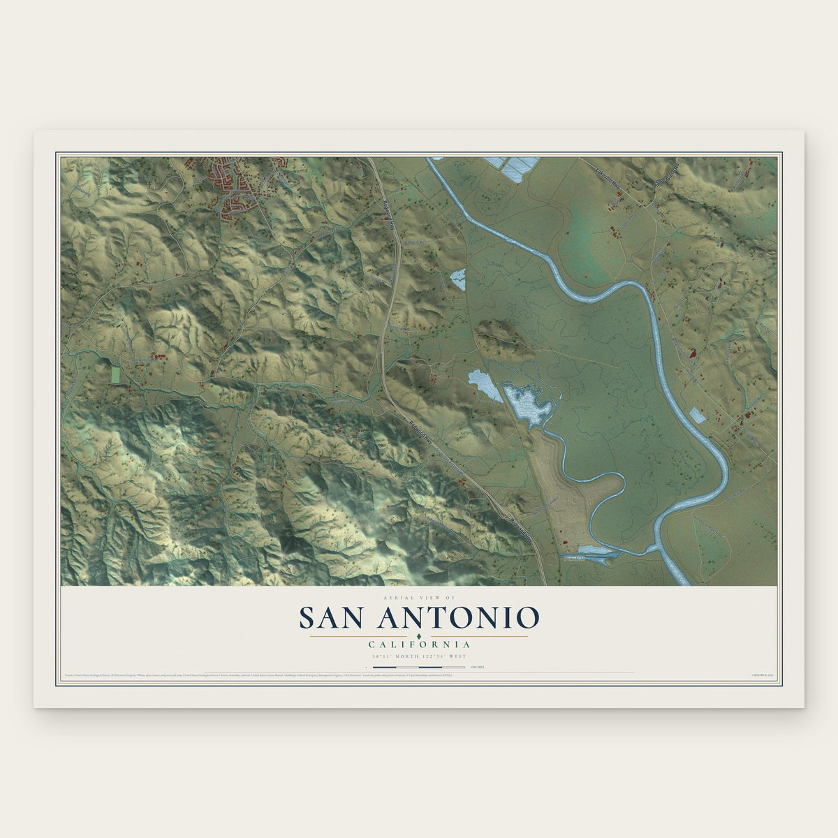 San Antonio, California map print, the full design