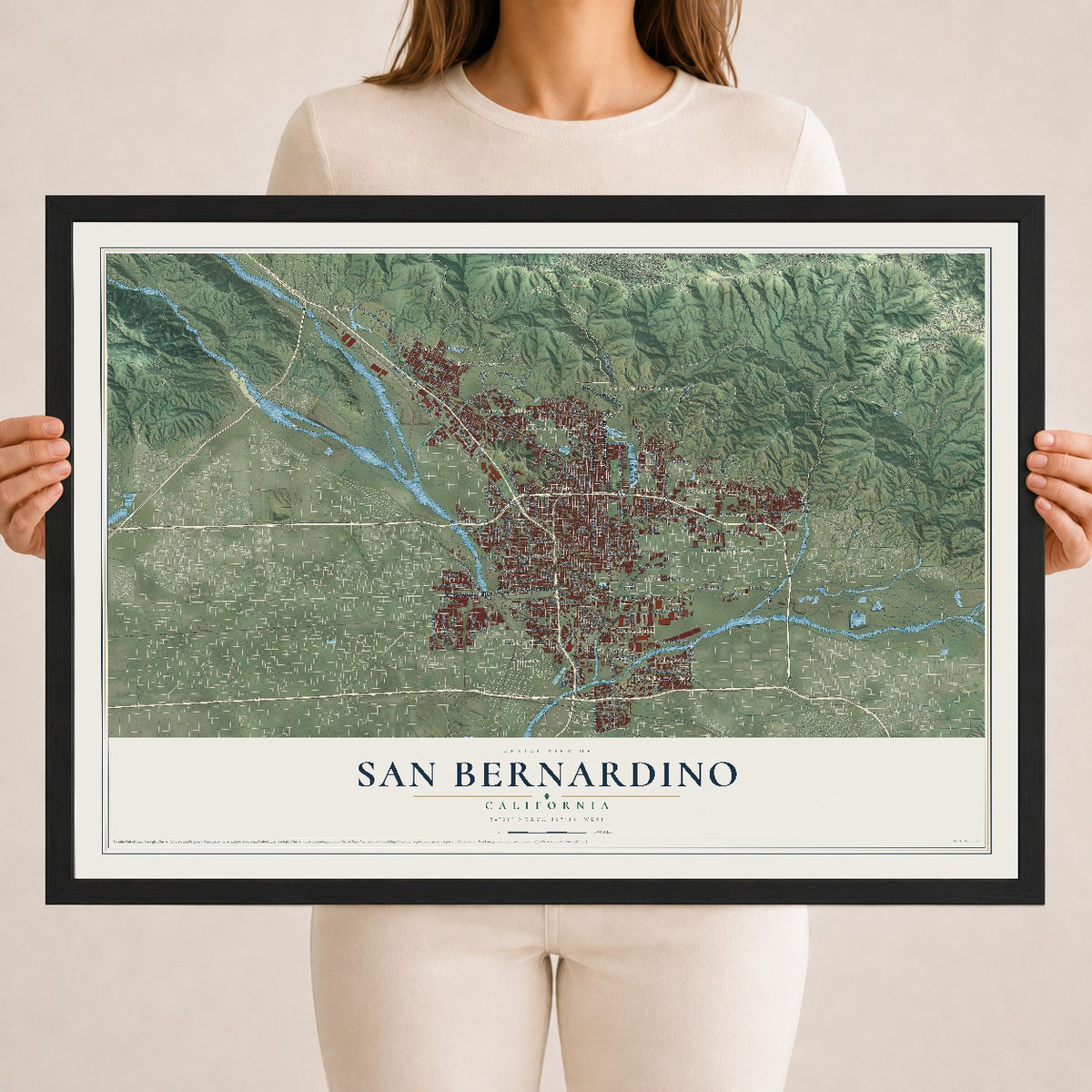 Map of San Bernardino, California, 18 x 24 inch print in a black wood frame