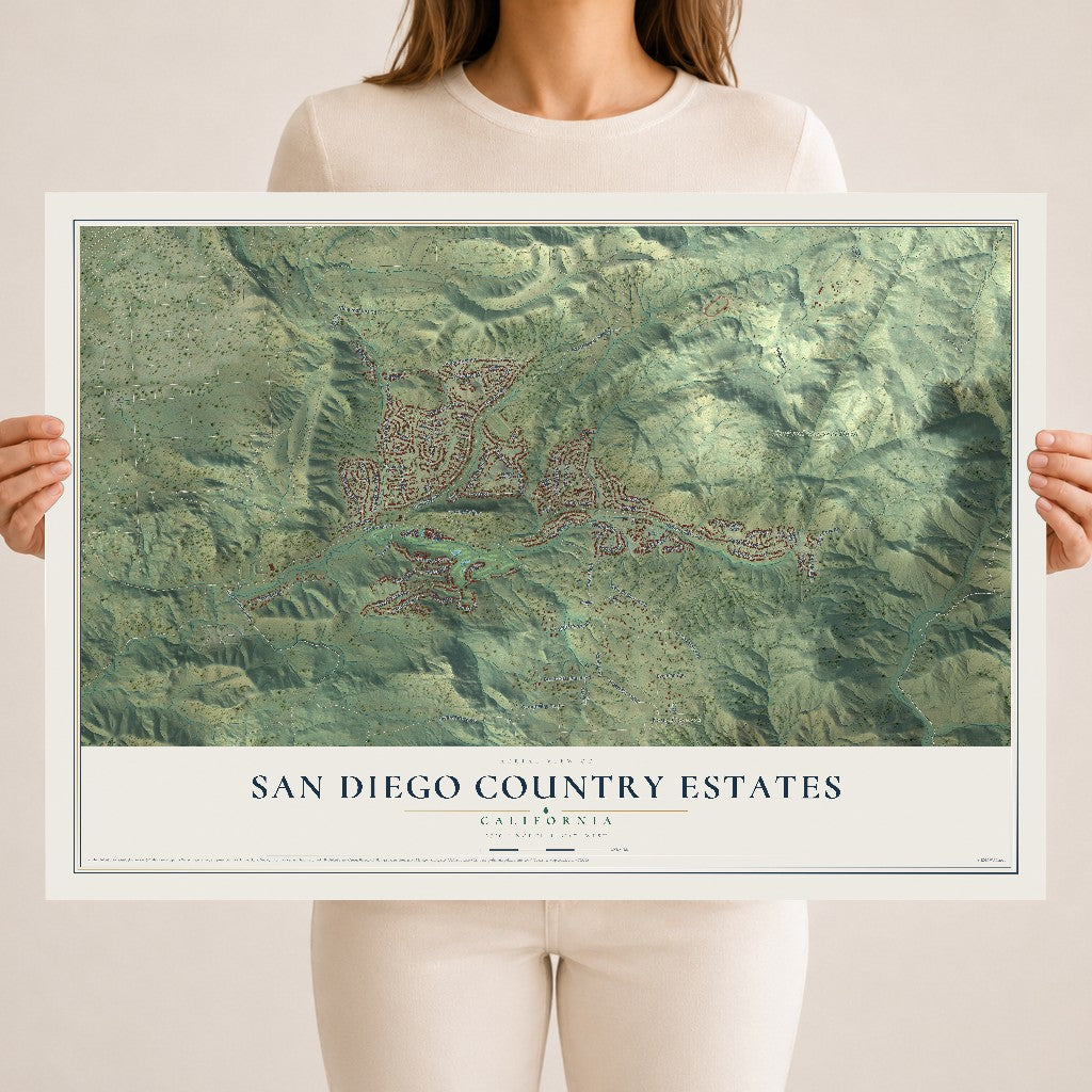 Map of San Diego Country Estates, California, 18 x 24 inch unframed archival matte print