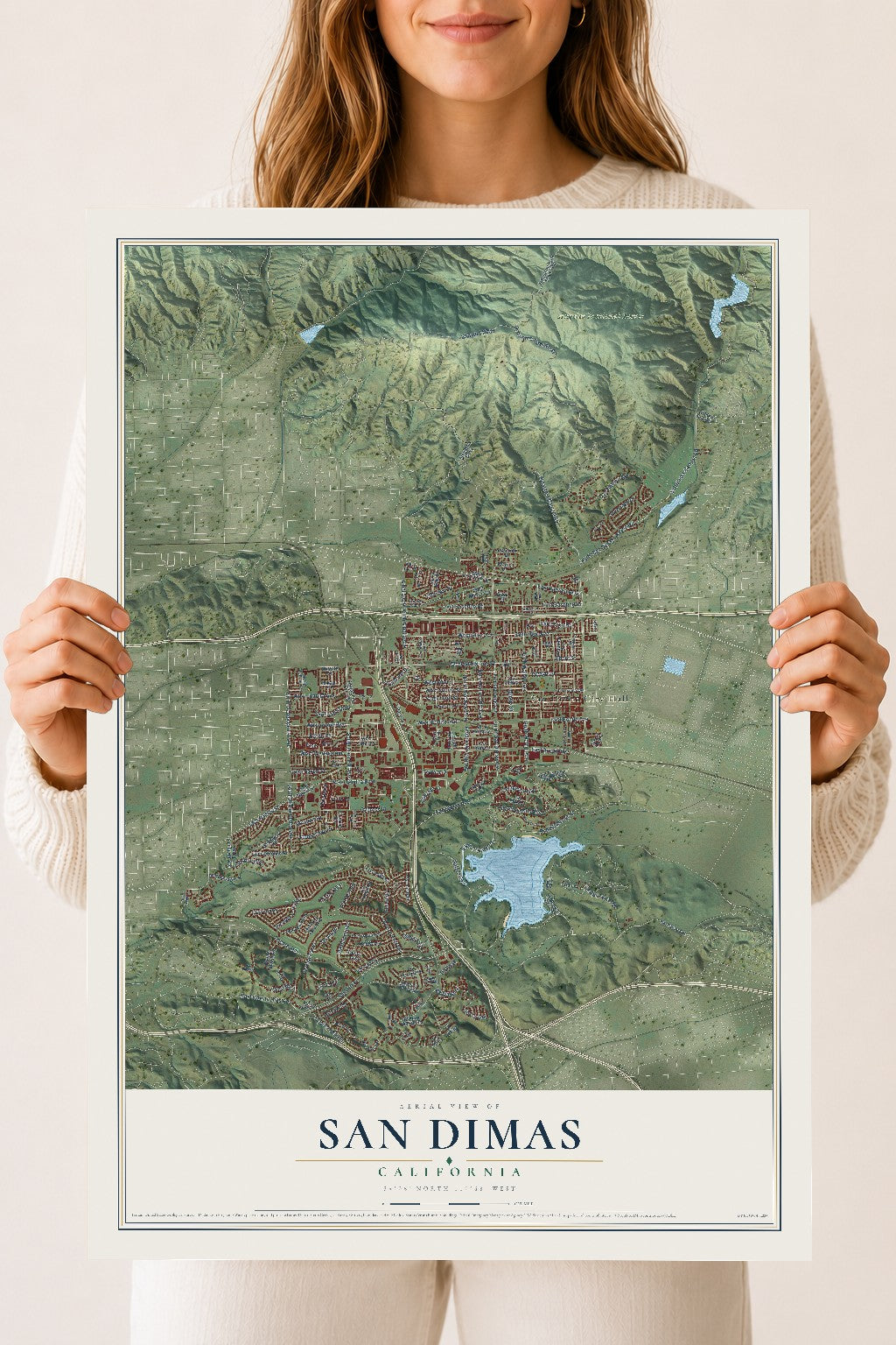 Map of San Dimas, California, 18 x 24 inch unframed archival matte print