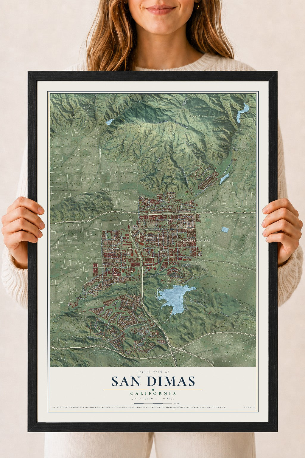 Map of San Dimas, California, 18 x 24 inch print in a black wood frame