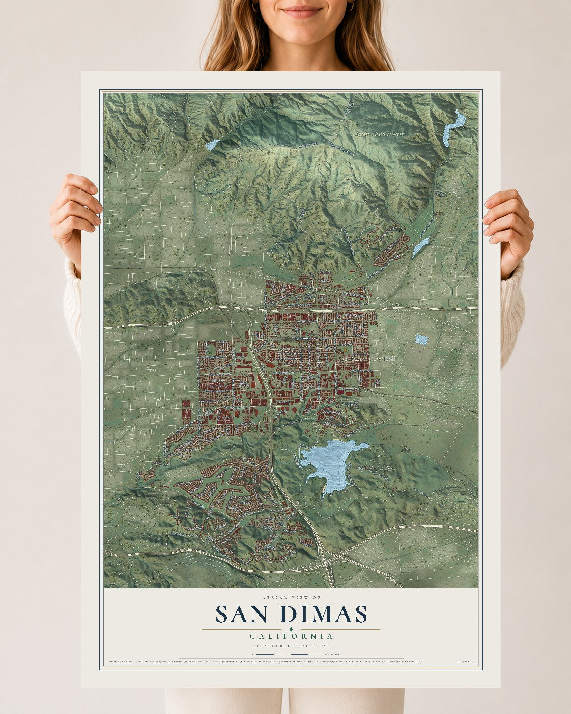 Map of San Dimas, California, 24 x 36 inch unframed archival matte print