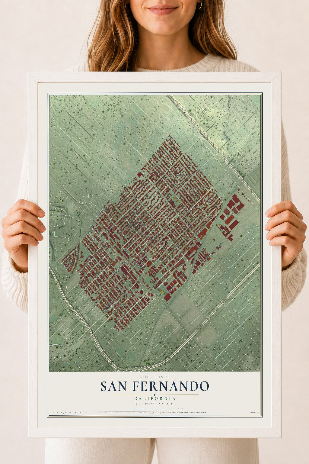 Map of San Fernando, California, 18 x 24 inch print in a white wood frame