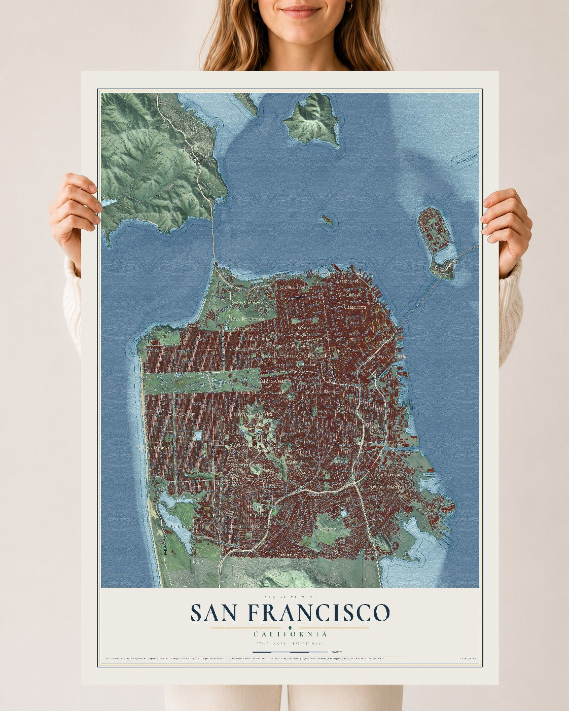 Map of San Francisco, California, 24 x 36 inch unframed archival matte print