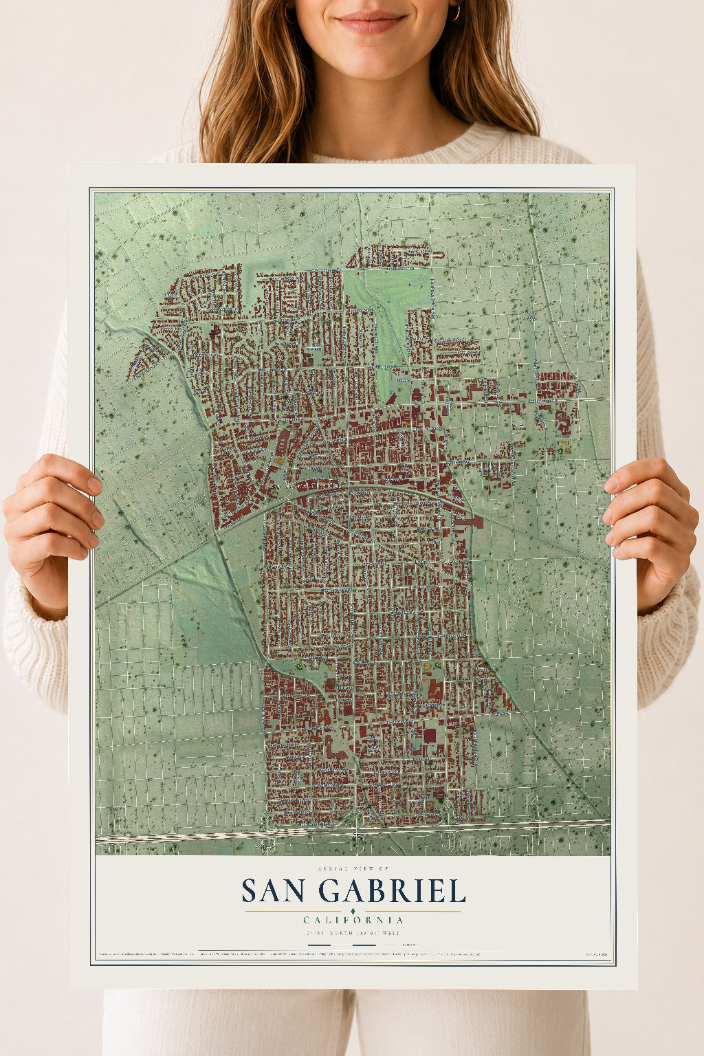 Map of San Gabriel, California, 18 x 24 inch unframed archival matte print