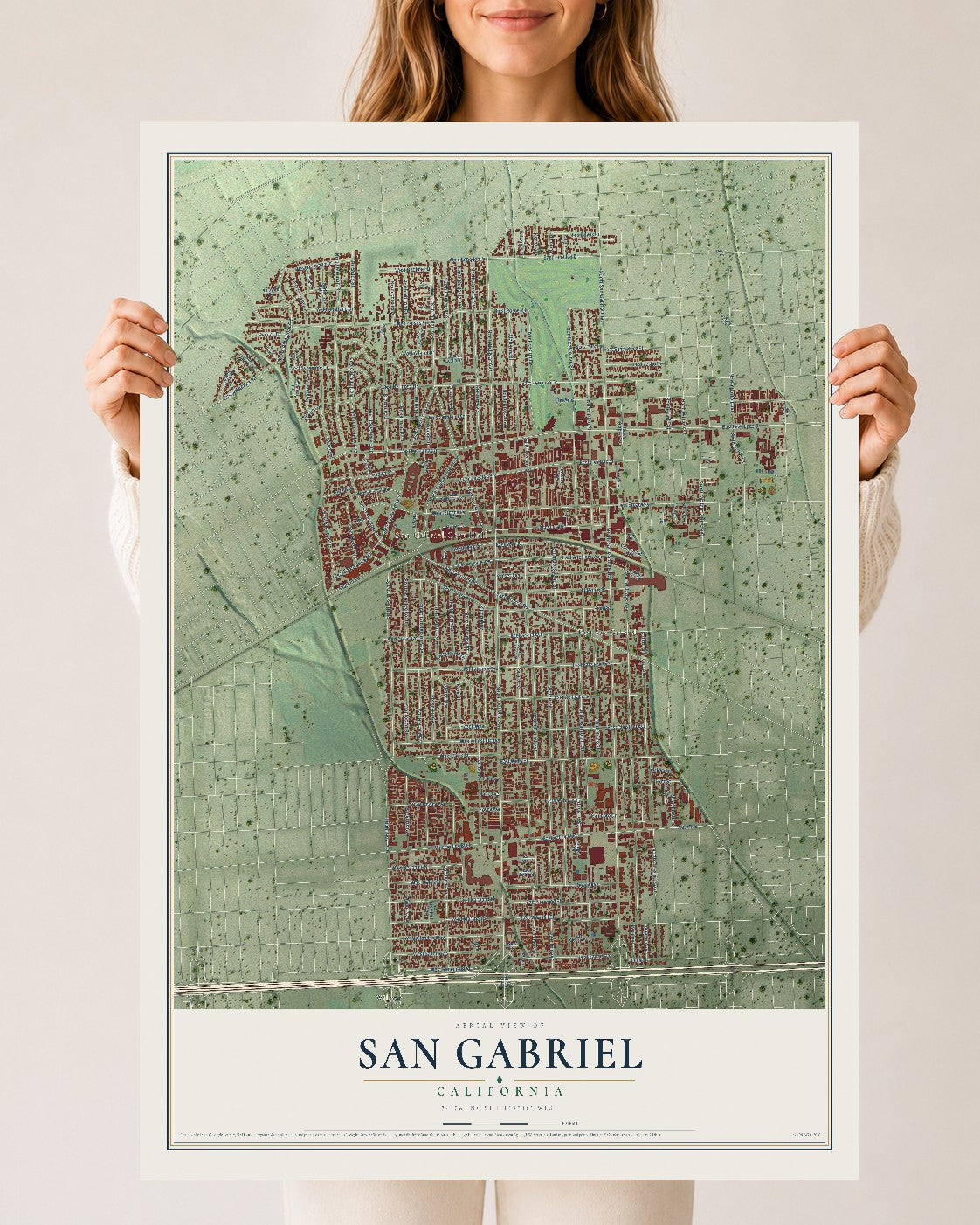 Map of San Gabriel, California, 24 x 36 inch unframed archival matte print
