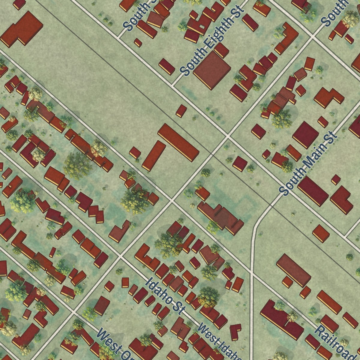 Close-up of the map of San Joaquin, California print showing street and building detail