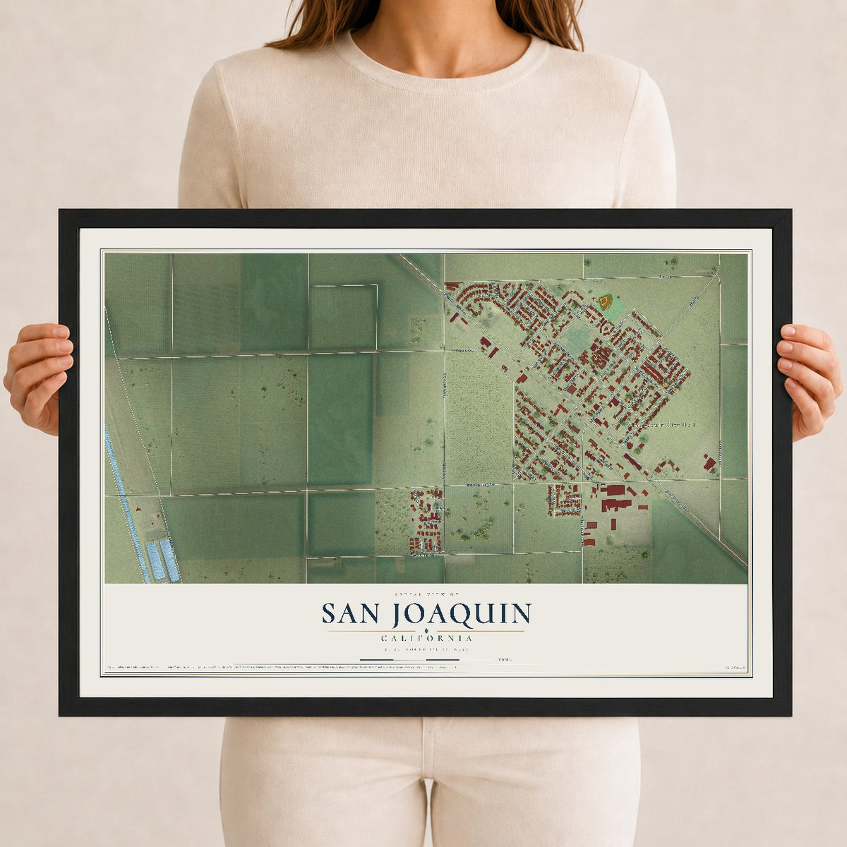 Map of San Joaquin, California, 12 x 18 inch print in a black wood frame