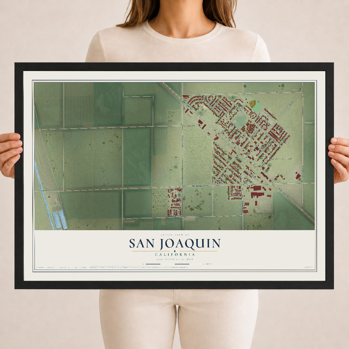 Map of San Joaquin, California, 18 x 24 inch print in a black wood frame