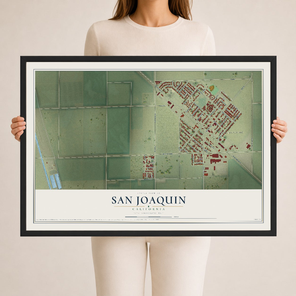 Map of San Joaquin, California, 24 x 36 inch print in a black wood frame
