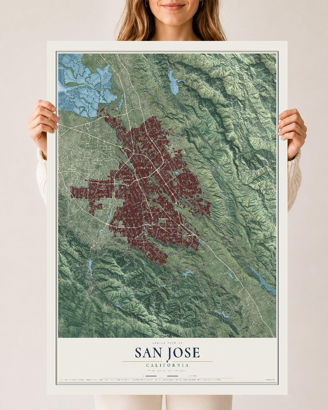 Map of San Jose, California, 24 x 36 inch unframed archival matte print