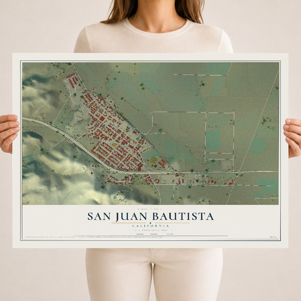 Map of San Juan Bautista, California, 18 x 24 inch unframed archival matte print