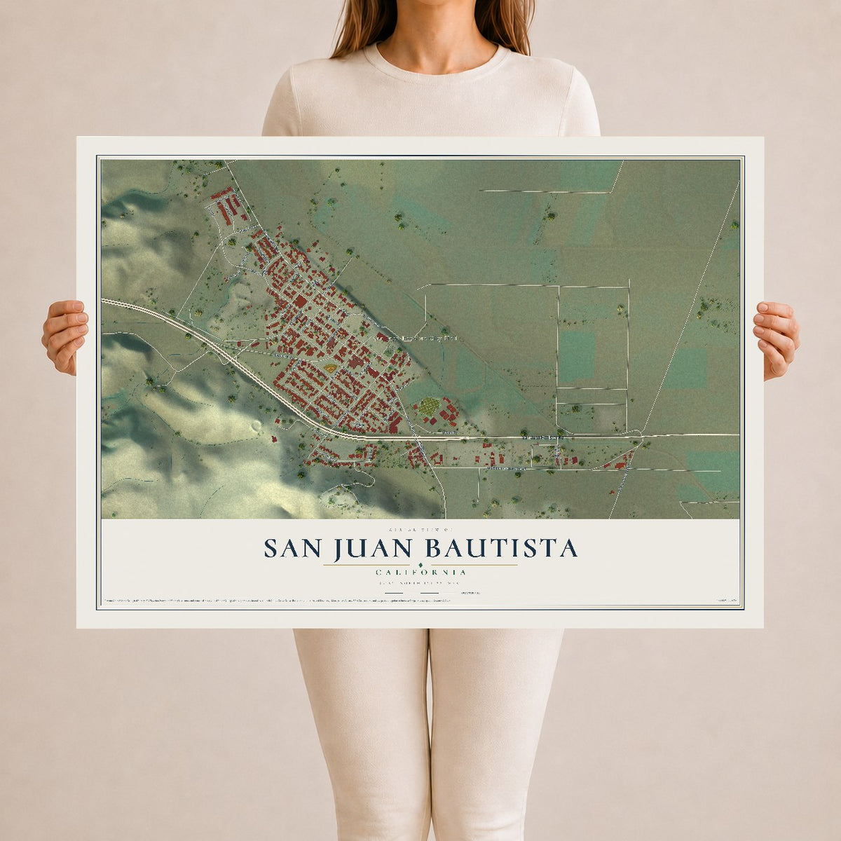 Map of San Juan Bautista, California, 24 x 36 inch unframed archival matte print