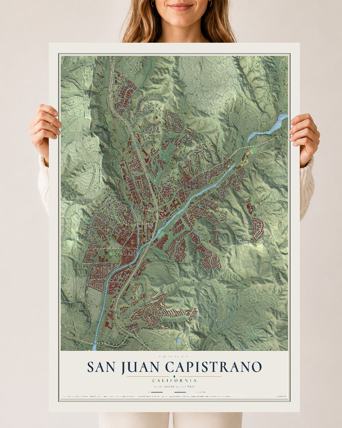 Map of San Juan Capistrano, California, 24 x 36 inch unframed archival matte print