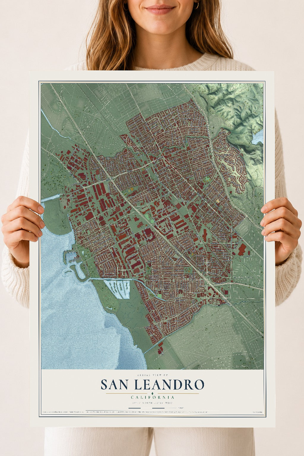 Map of San Leandro, California, 18 x 24 inch unframed archival matte print