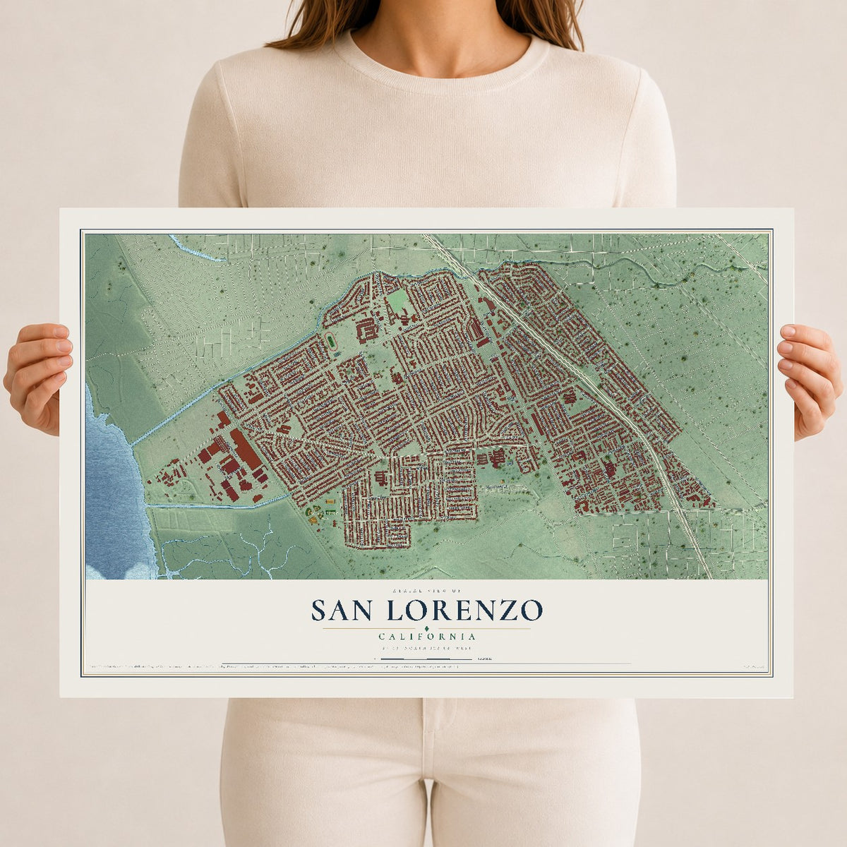 Map of San Lorenzo, California, 12 x 18 inch unframed archival matte print
