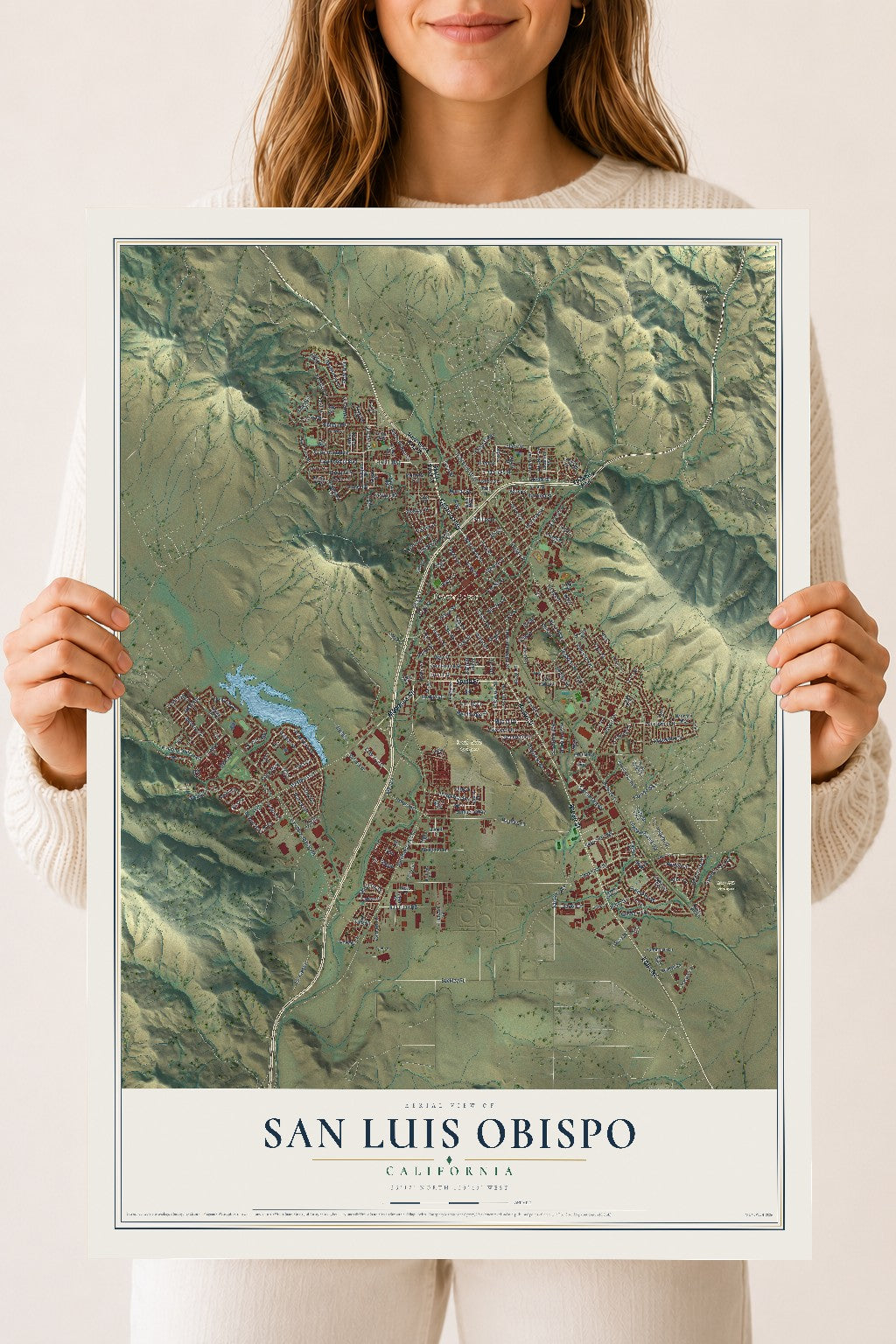 Map of San Luis Obispo, California, 18 x 24 inch unframed archival matte print