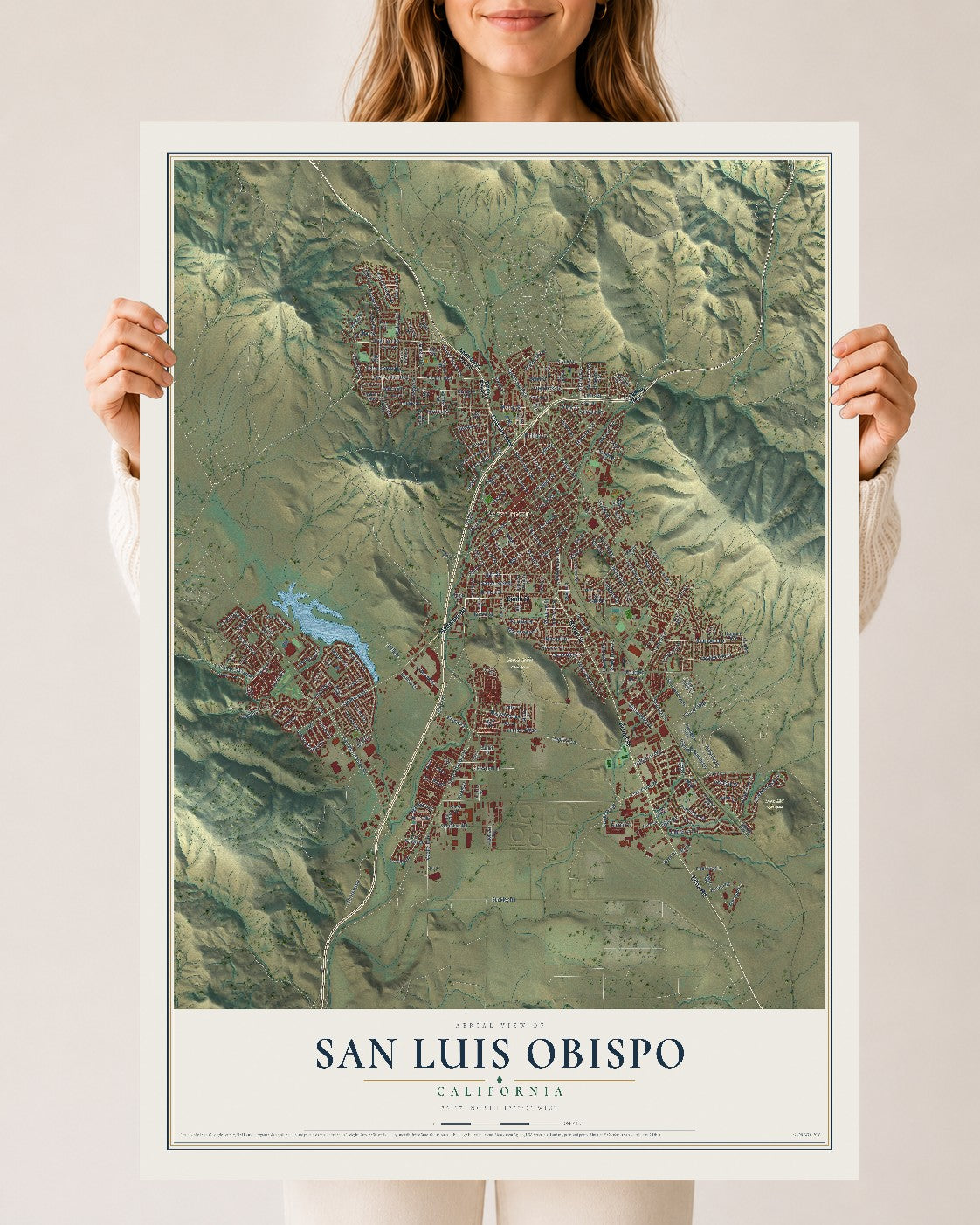 Map of San Luis Obispo, California, 24 x 36 inch unframed archival matte print