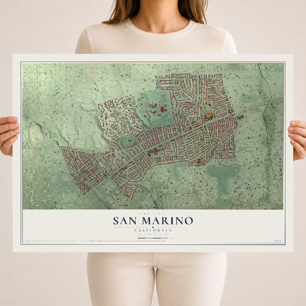 Map of San Marino, California, 18 x 24 inch unframed archival matte print