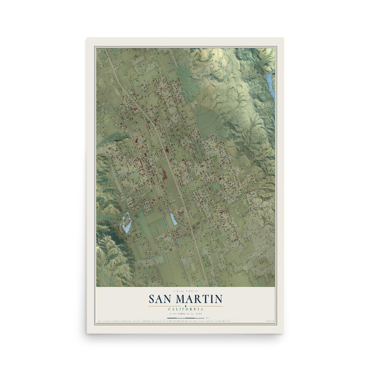 Map of San Martin, California, 12 x 18 inch unframed archival matte print