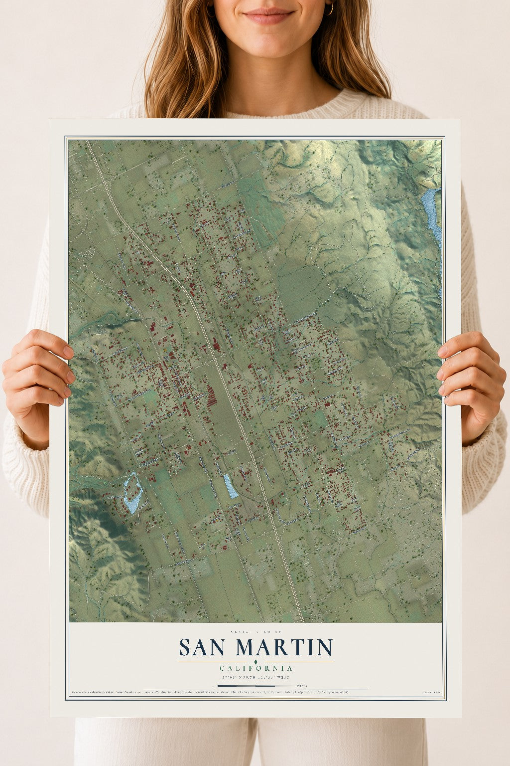 Map of San Martin, California, 18 x 24 inch unframed archival matte print