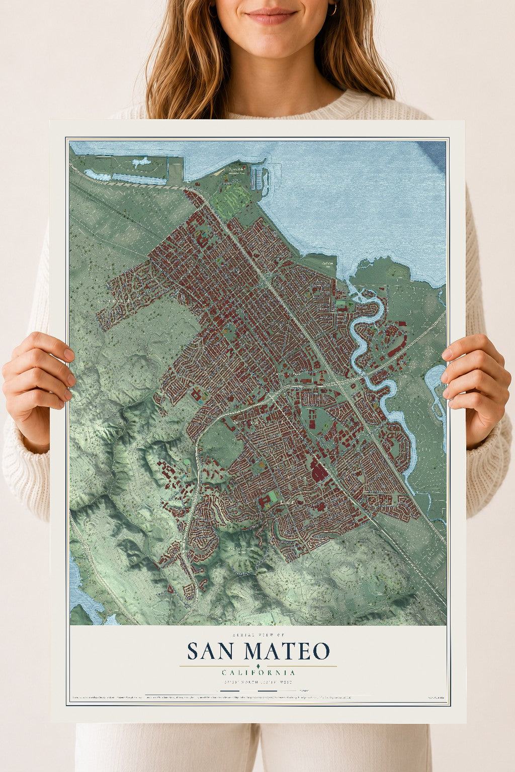 Map of San Mateo, California, 18 x 24 inch unframed archival matte print