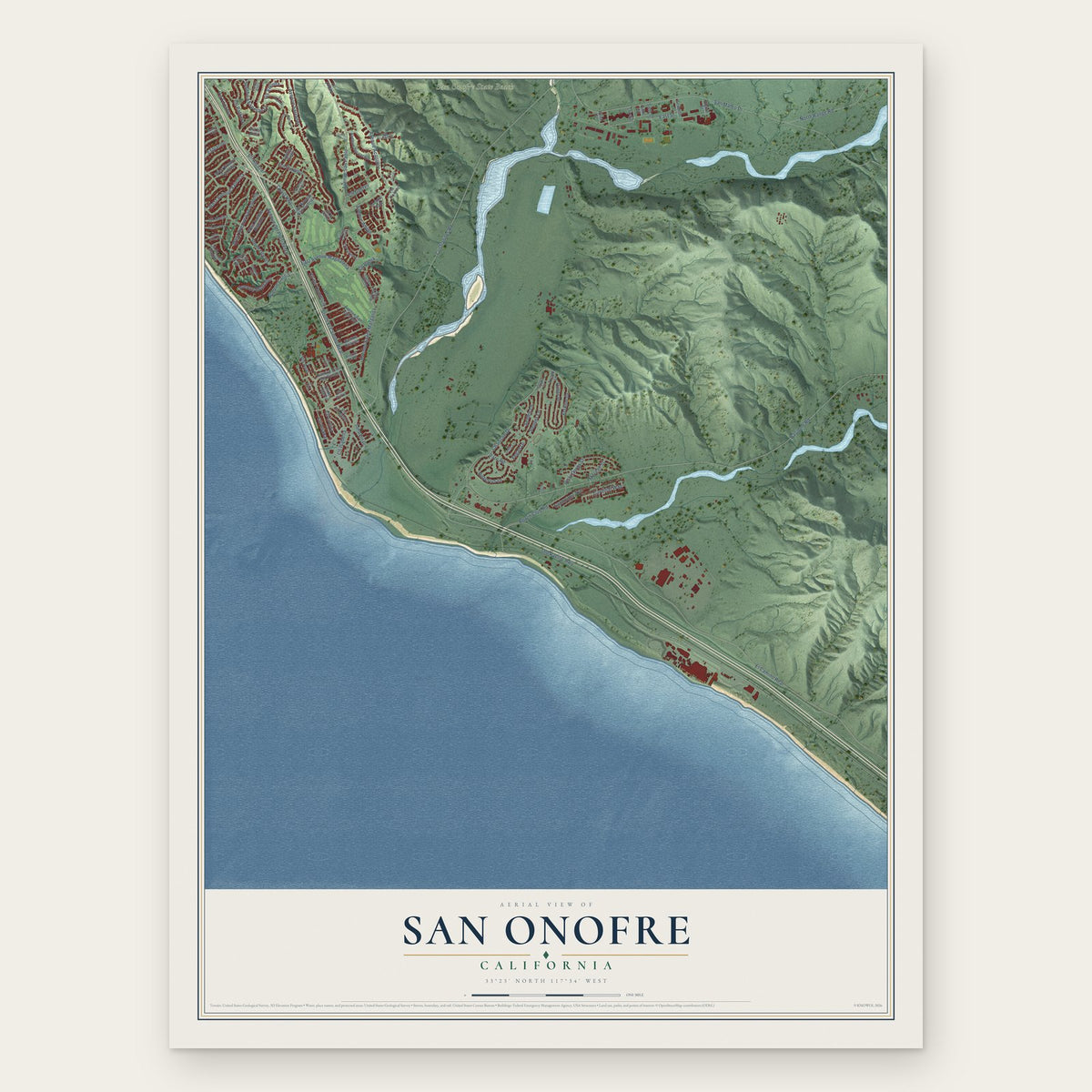 San Onofre, California map print, the full design