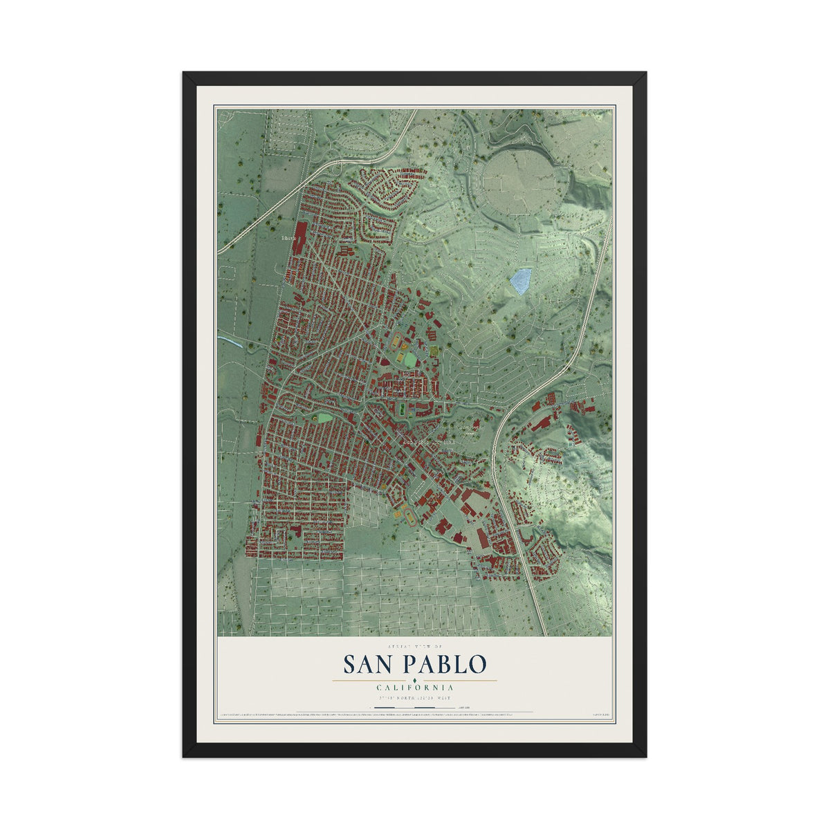 Map of San Pablo, California, 12 x 18 inch print in a black wood frame