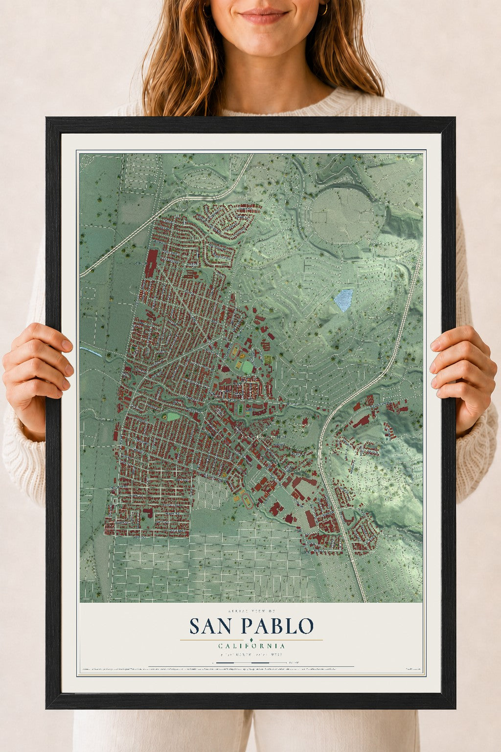 Map of San Pablo, California, 18 x 24 inch print in a black wood frame