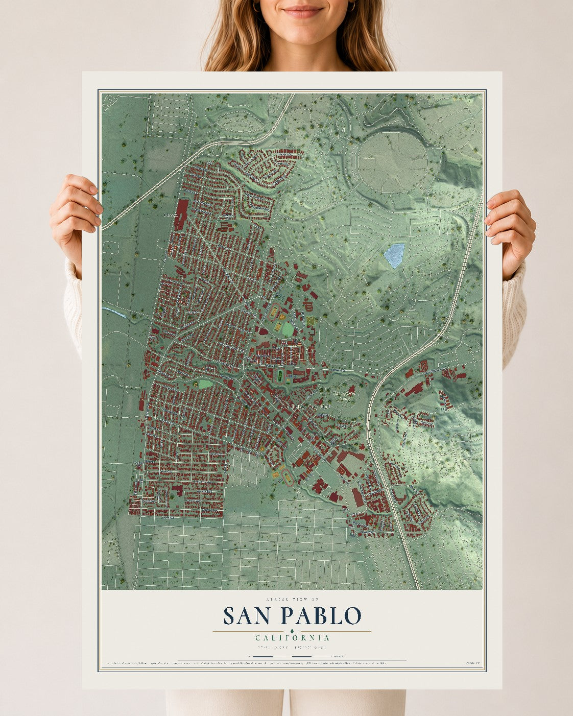 Map of San Pablo, California, 24 x 36 inch unframed archival matte print