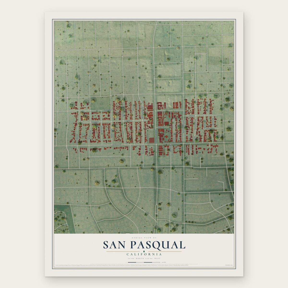 San Pasqual, California map print, the full design