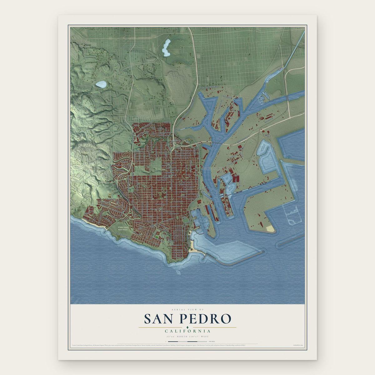 San Pedro, California map print, the full design