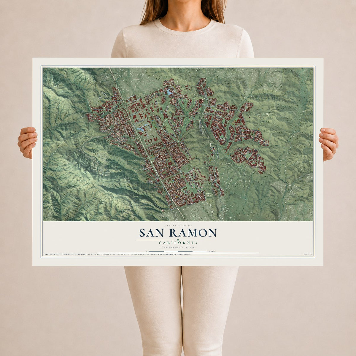 Map of San Ramon, California, 24 x 36 inch unframed archival matte print
