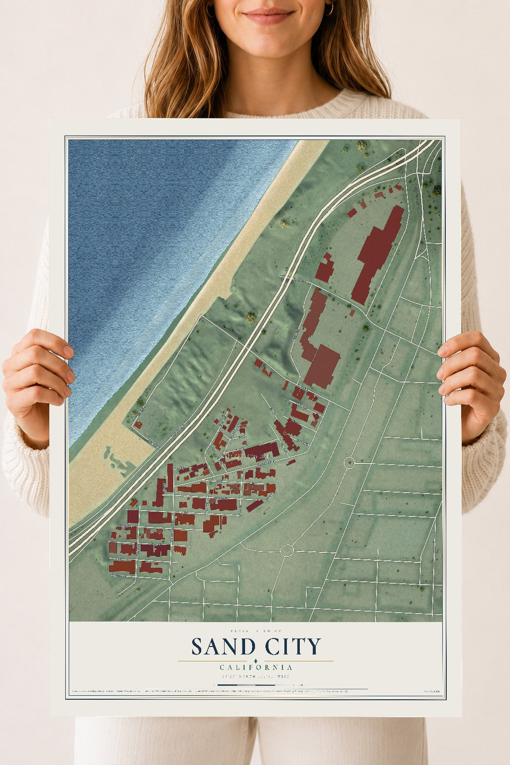 Map of Sand City, California, 18 x 24 inch unframed archival matte print