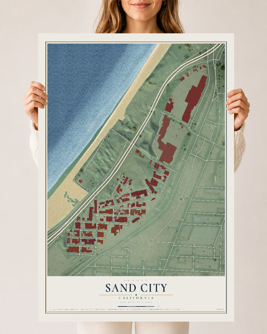 Map of Sand City, California, 24 x 36 inch unframed archival matte print