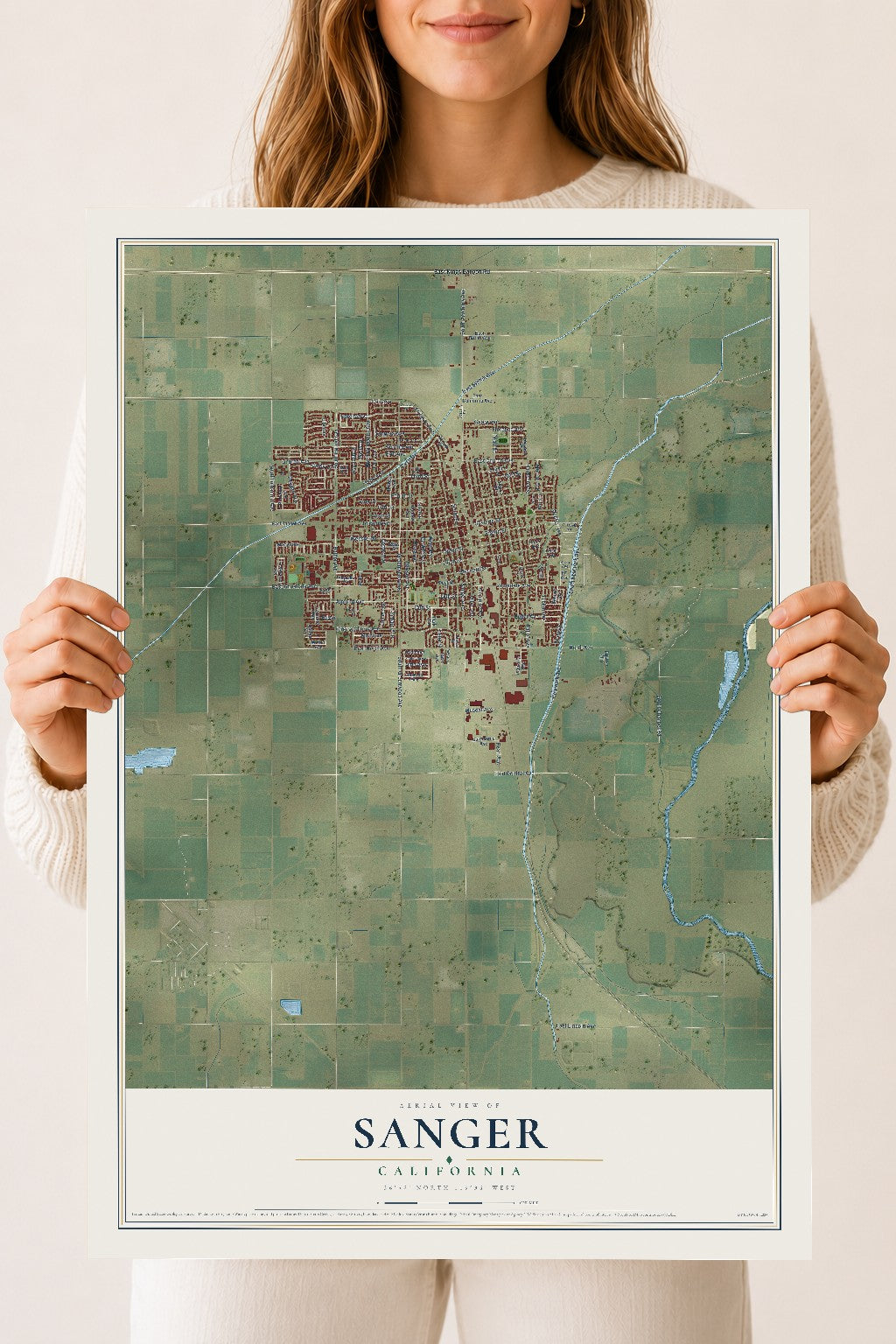 Map of Sanger, California, 18 x 24 inch unframed archival matte print