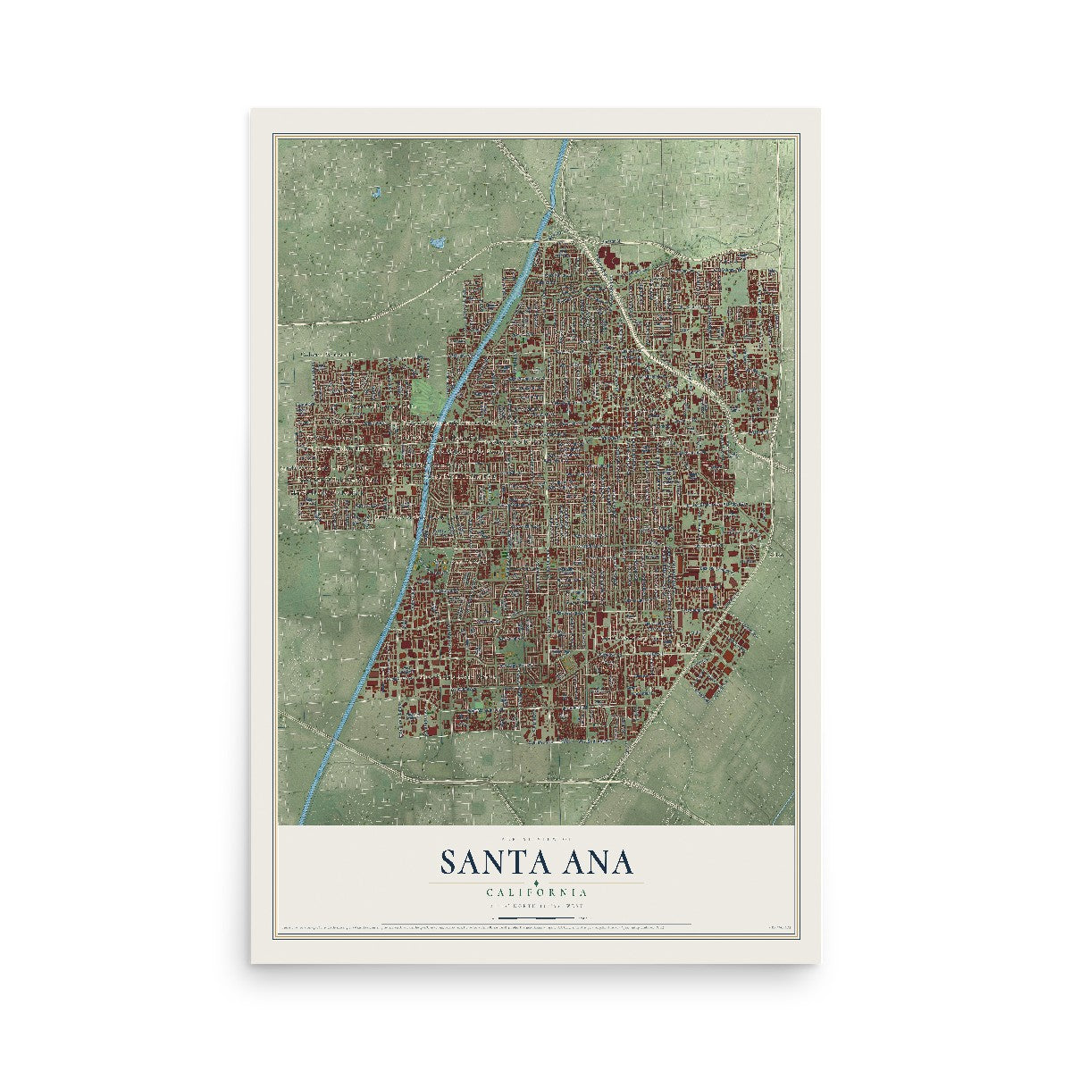 Map of Santa Ana, California, 12 x 18 inch unframed archival matte print
