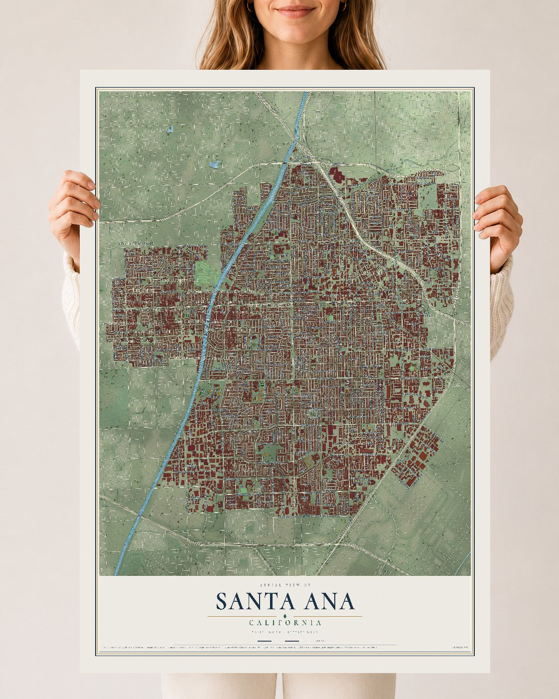 Map of Santa Ana, California, 24 x 36 inch unframed archival matte print